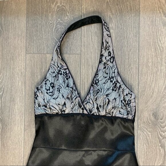 Women’s City Studio Halter Satin Lace Mini Dress Vintage Y2K 2000s Black - Picture 6 of 15